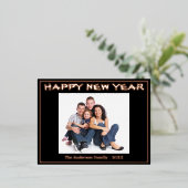 ハッパーソナライズされたプニューイヤーモダンブラックフェスティバル 箔シーズンポストカード (立ち正面)