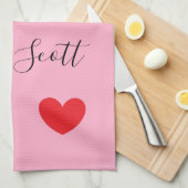 ハッパーソナライズされたプバレンタイン赤いハートピンク キッチンタオル (四つ折り)