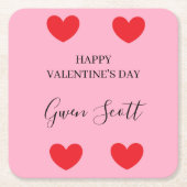ハッパーソナライズされたプバレンタイン赤いハートピンク スクエアペーパーコースター (正面)