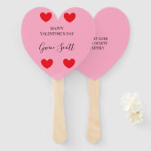 ハッパーソナライズされたプバレンタイン赤いハートピンク ハンドファン (正面&裏面)