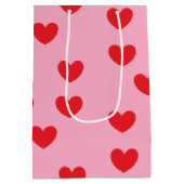 ハッパーソナライズされたプバレンタイン赤いハートピンク ミディアムペーパーバッグ (裏面)