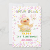 ハッパーソナライズされたプファーストバースデーラバーダックガール 招待状 (正面)