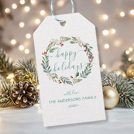 ハッパーソナライズされたプホリデーズウォーターカラーリース ギフトタグ