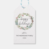 ハッパーソナライズされたプホリデーズウォーターカラーリース ギフトタグ (正面)