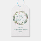 ハッパーソナライズされたプホリデーズウォーターカラーリース ギフトタグ (正面)