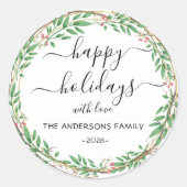 ハッパーソナライズされたプホリデーズウォーターカラーリース ラウンドシール (正面)
