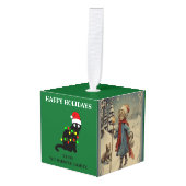 ハッパーソナライズされたプホリデーズウッド キューブオーナメント (正面アングル)