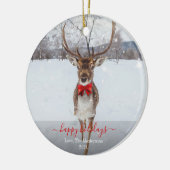 ハッパーソナライズされたプホリデーズトナカイ年 セラミックオーナメント (左)
