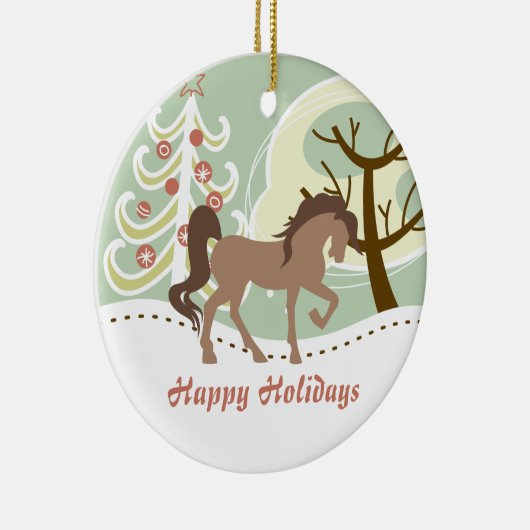 ハッパーソナライズされたプホリデーズブラウンホースウィンター セラミックオーナメント (右)
