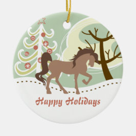 ハッパーソナライズされたプホリデーズブラウンホースウィンター セラミックオーナメント