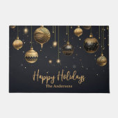 ハッパーソナライズされたプホリデーズブラック金ゴールドオーナメント ドアマット (正面)