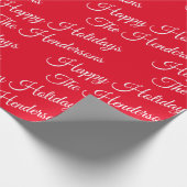 ハッパーソナライズされたプホリデーズレッド ラッピングペーパー (角)