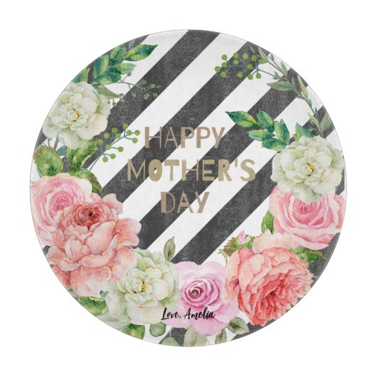 ハッパーソナライズされたプマザーズデイピンクフローラカスタム カッティングボード (正面)