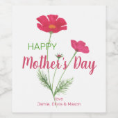 ハッパーソナライズされたプマザーズデイピンクフローラ ワインラベル (シングルラベル)