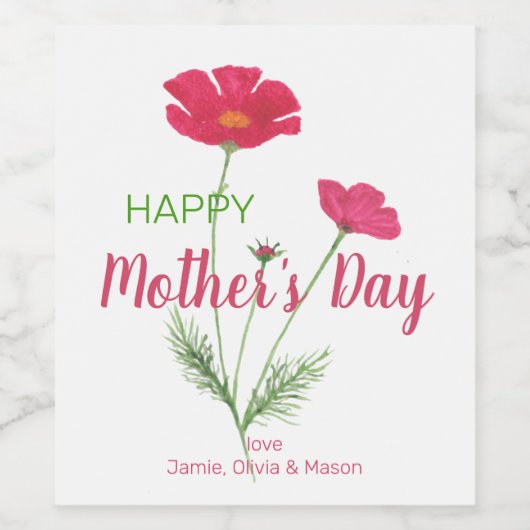 ハッパーソナライズされたプマザーズデイピンクフローラ ワインラベル (シングルラベル)