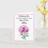 ハッパーソナライズされたプ威厳がある誕生日パープルポピー カード (黄色い花)