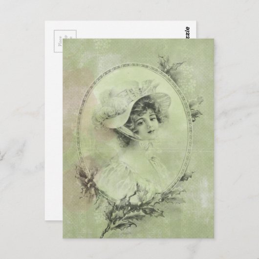 ハッビクトリアントヴェルディグリスグリーン葉書の女性 ポストカード (正面/裏面)