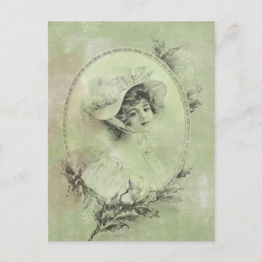 ハッビクトリアントヴェルディグリスグリーン葉書の女性 ポストカード (正面)