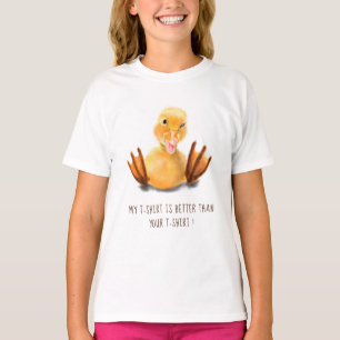 ハッピおもしろいーイエローダよくはしゃぐックウィンク-追加文字 Tシャツ