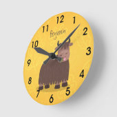 ハッピおもしろいーヤ食べ物ックの草の漫画イラストレーション ラウンド壁時計 (傾斜)