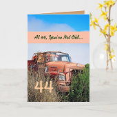 ハッピおもしろいー44誕生日-ヴィンテージオレンジトラック カード (黄色い花)