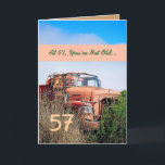 ハッピおもしろいー57th誕生日-ヴィンテージオレンジトラック カード<br><div class="desc">このカードはヴィンテージトラックをフィールドに入れて、非常に特殊な男にハッピーバースデーを願うおもしろい手段だ。 すべての文字はカスタマイズ可能です。おもしろいと1種類のカードを使用できます。 他の誕生日カードを表示するには、目的の年を入力し、Zazleの検索ボックスに次のように入力するか、切り取って貼り付けます。 ジャクリナの誕生日</div>