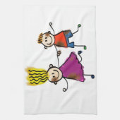 ハッピィおもしろいキッズカップルスケッチドードルマンガ キッチンタオル (縦)