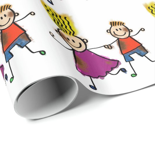 ハッピィおもしろいキッズカップルスケッチドードルマンガ ラッピングペーパー (ロールコーナー)