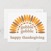 ハッピィサンクスギビング かわいい ゴブル ターキー 羽根 ポストカード (正面/裏面)