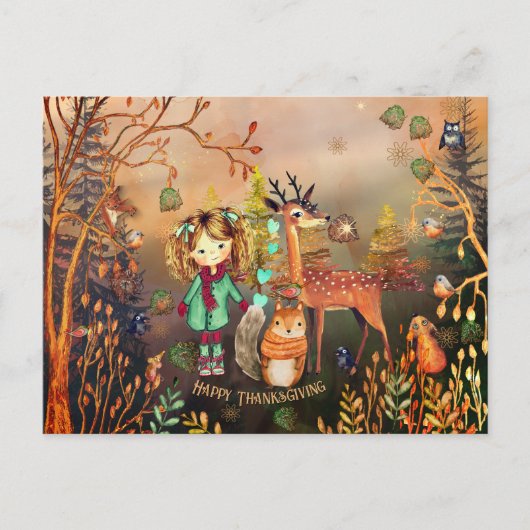 ハッピィサンクスギビング　森のどうぶつたち ポストカード (正面)