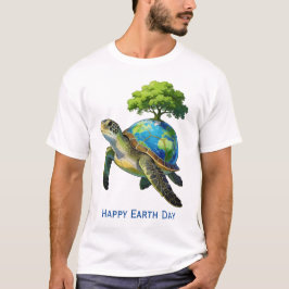 ハッピイアースデー トゥルタルプラネットアンドツリー Tシャツ
