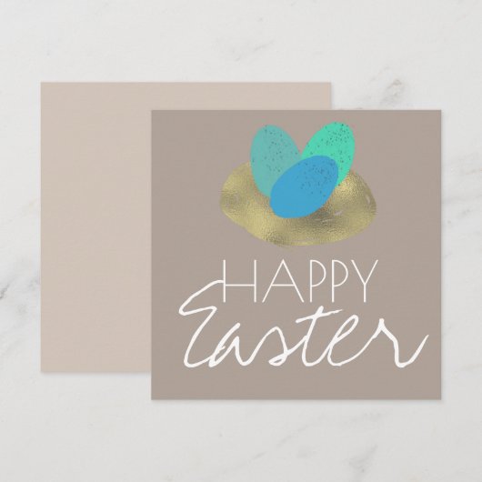 ハッピイースターの斑点イースター卵と金の巣 カード (正面/裏面)