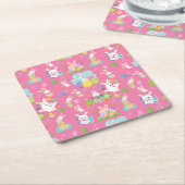 ハッピイースターの日 - パターンおもしろいうさぎとタマゴ スクエアペーパーコースター (アングル)