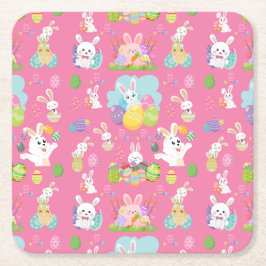 ハッピイースターの日 - パターンおもしろいうさぎとタマゴ スクエアペーパーコースター