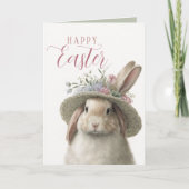ハッピイースター かわいい 花の ウサギ 写真 カード (正面)