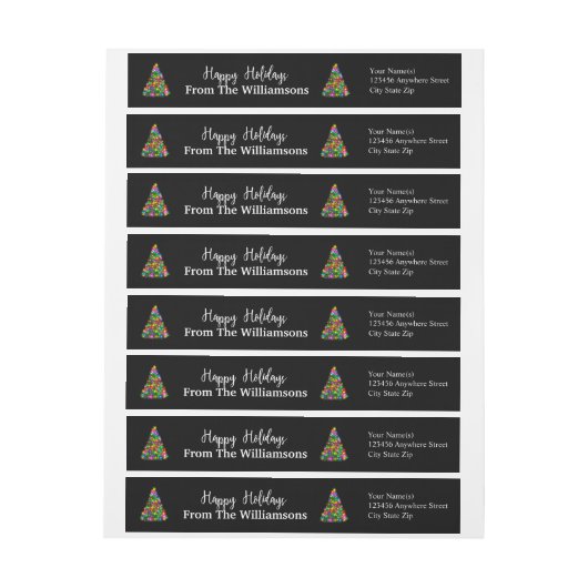 ハッピカラフルーホリデイズツリーズ差出人住所 ラップアラウンドラベル (シート)