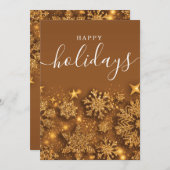 ハッピシンプルーホリデイズクリスマスグリッタースノー金ゴールド シーズンカード (正面/裏面)