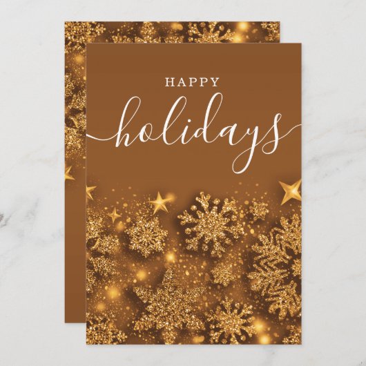 ハッピシンプルーホリデイズクリスマスグリッタースノー金ゴールド シーズンカード (正面/裏面)