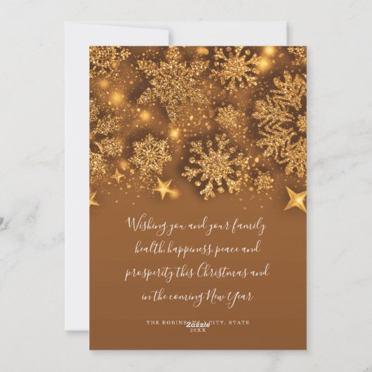 ハッピシンプルーホリデイズクリスマスグリッタースノー金ゴールド シーズンカード (裏面)