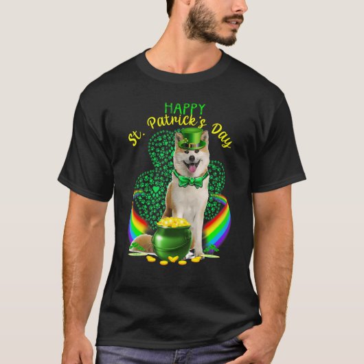 ハッピセントパトリックデー柴犬レプラハウンハットシャ Tシャツ (正面)