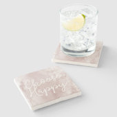 ハッピッ感動的クシック埃っぽいバラ赤面ピンク ストーンコースター (横)