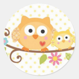 ハッピツリーフクロウ赤ちゃんシャワーシール ラウンドシール