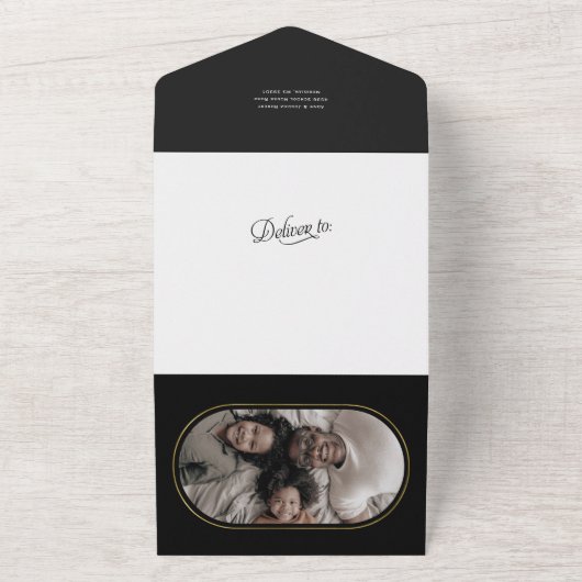 ハッピモダンエレガントークワンザファミリーフォトカード オールインワン招待状 (外側)