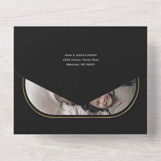 ハッピモダンエレガントークワンザファミリーフォトカード オールインワン招待状 (裏面)