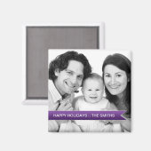 ハッピンエレガントグホリデーズパープルリボンファミリーフォト マグネット (正面/裏面)