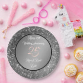 ハッピンカスタマイズグ・シルバーグリッター25周年記念 ペーパープレート (パーティー)