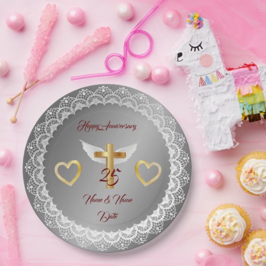 ハッピンカスタマイズグ・シルバーレース記念日 ペーパープレート (パーティー)
