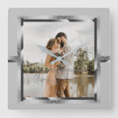 ハッピンカスタムグ年記念シルバモダンーグレイ スクエア壁時計 (正面)