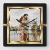 ハッピンカスタムグ・イヤー・アニバーサリー、ブラック&金ゴールド スクエア壁時計 (正面)