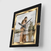 ハッピンカスタムグ・イヤー・アニバーサリー、ブラック&金ゴールド スクエア壁時計 (傾斜)